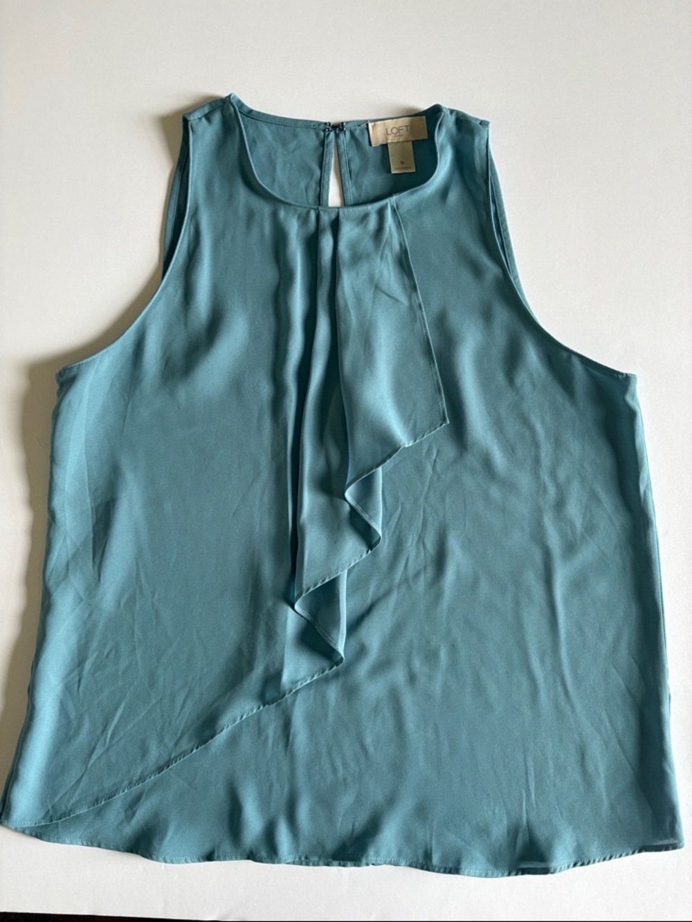 LOFT Teal Ruffle Front Sleeveless Camisole